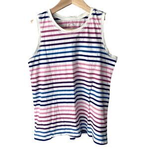 Primary Cotton Striped Pocket Tank Top - Pink Blue Purple White - 14